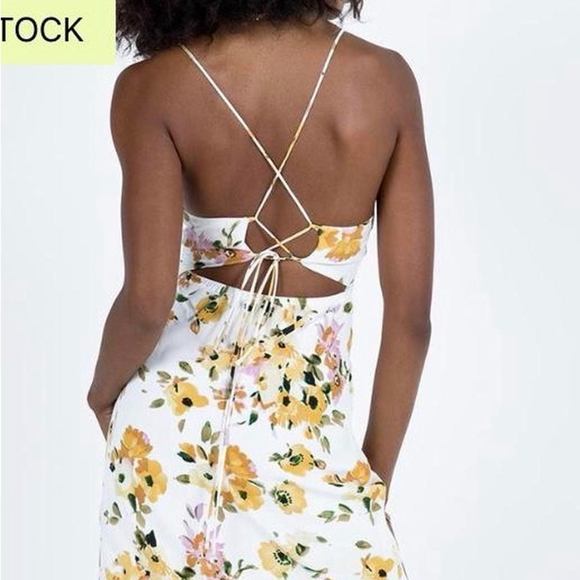 Princess Polly Yellow Floral Maxi Dress Open Back Tie Strap Slip Dress Size 2 - Picture 6 of 10